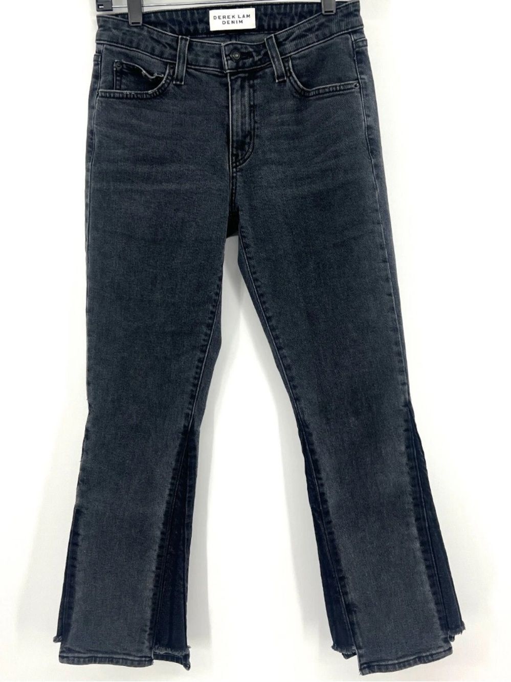 Derek Lam 10 Crosby Gia jeans feature a charcoal black wash split-hem flare 27